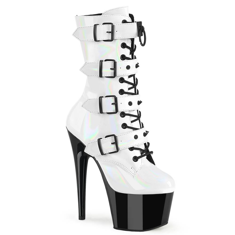 Pleaser - ADORE1046TT Bottes de plateforme, Pole dance chaussures - Blanc/Noir
